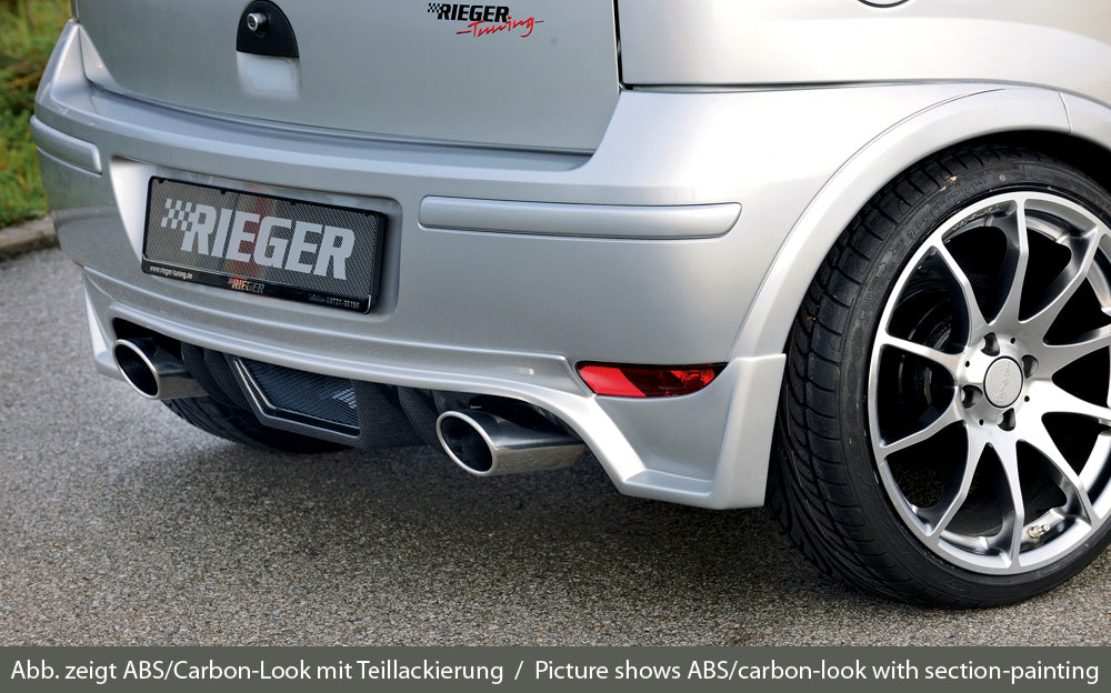 Opel Corsa C Rieger Heckschürzenansatz für Faceliftmodelle! für Endrohr li. u. re., ABS,
inkl. ABE, Alugitter, Montagezubehör, Gutachten