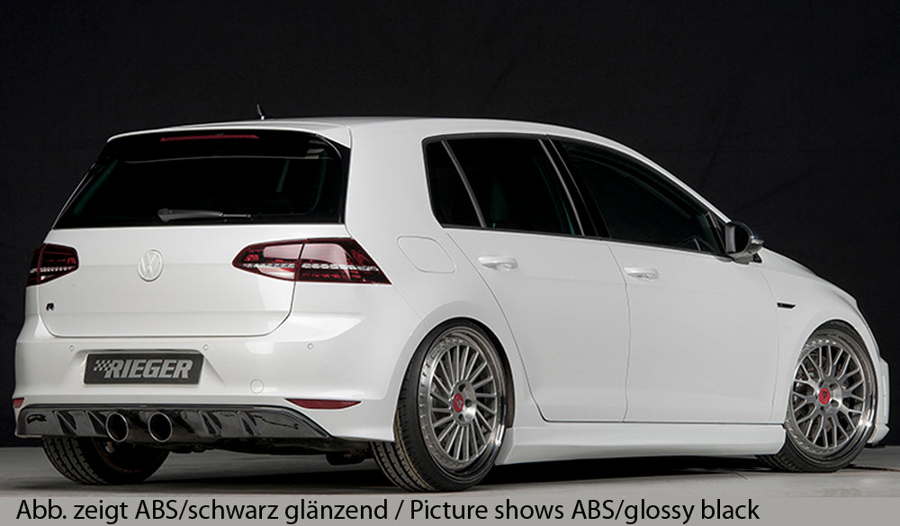 VW Golf 7 R Rieger Heckeinsatz für Doppelendrohr mittig, (2x100mm ø), ABS,
inkl. Montagezubehör, Gutachten
