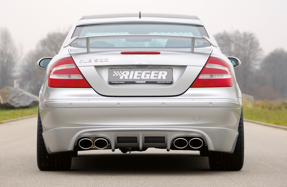 Mercedes CLK (W209) Rieger Heckschürzenansatz mit 2 Aussparungen mittig, ABS,
inkl. Montagezubehör, Alugitter, Gutachten
