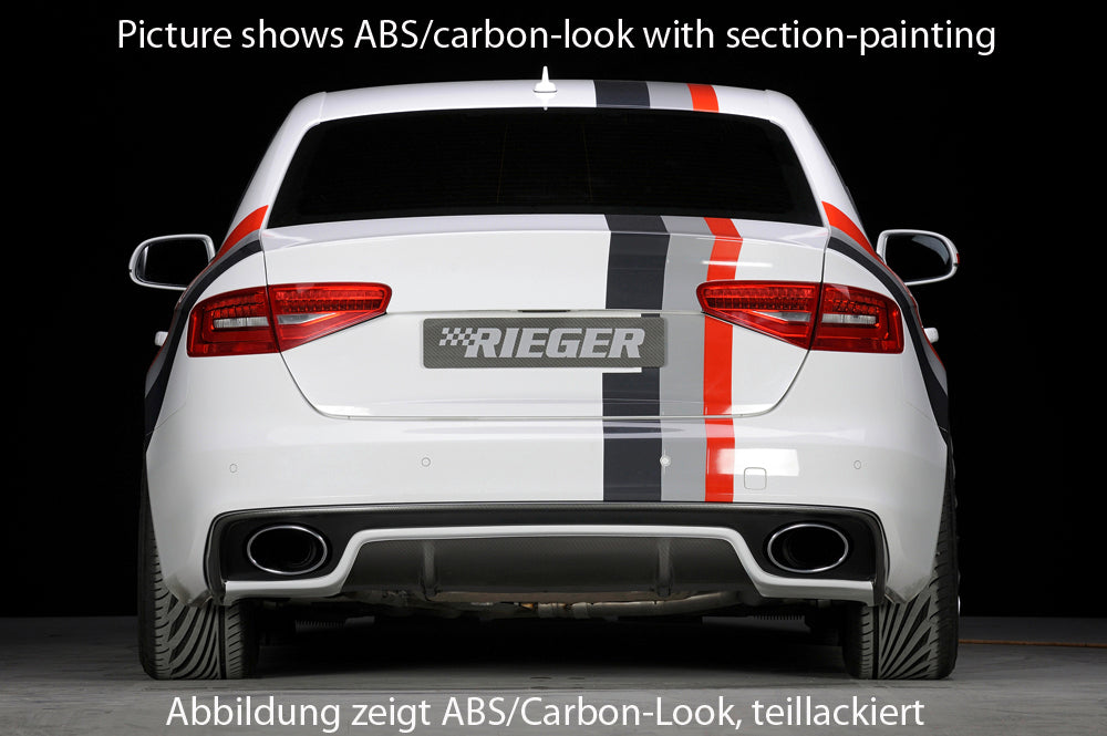 Audi A4 (B8/B81) Rieger Heckeinsatz für Endrohrblende li. u. re. (185x120mm oval), ABS, schwarz glänzend, für Fzg. mit S-Line Exterieur,
inkl. Montagezubehör, Gutachten