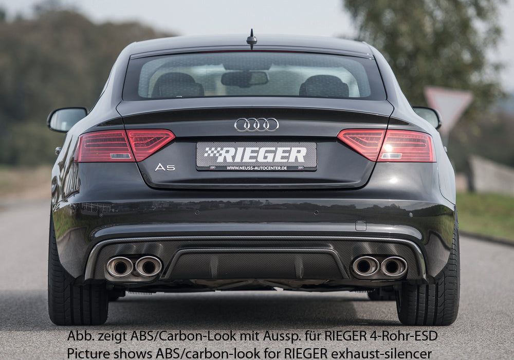 Audi A5 (B8/B81) Rieger Heckeinsatz für orig. Doppelendrohr li, ABS, schwarz glänzend, für Fzg. mit S-Line Exterieur,
inkl. Montagezubehör, Gutachten