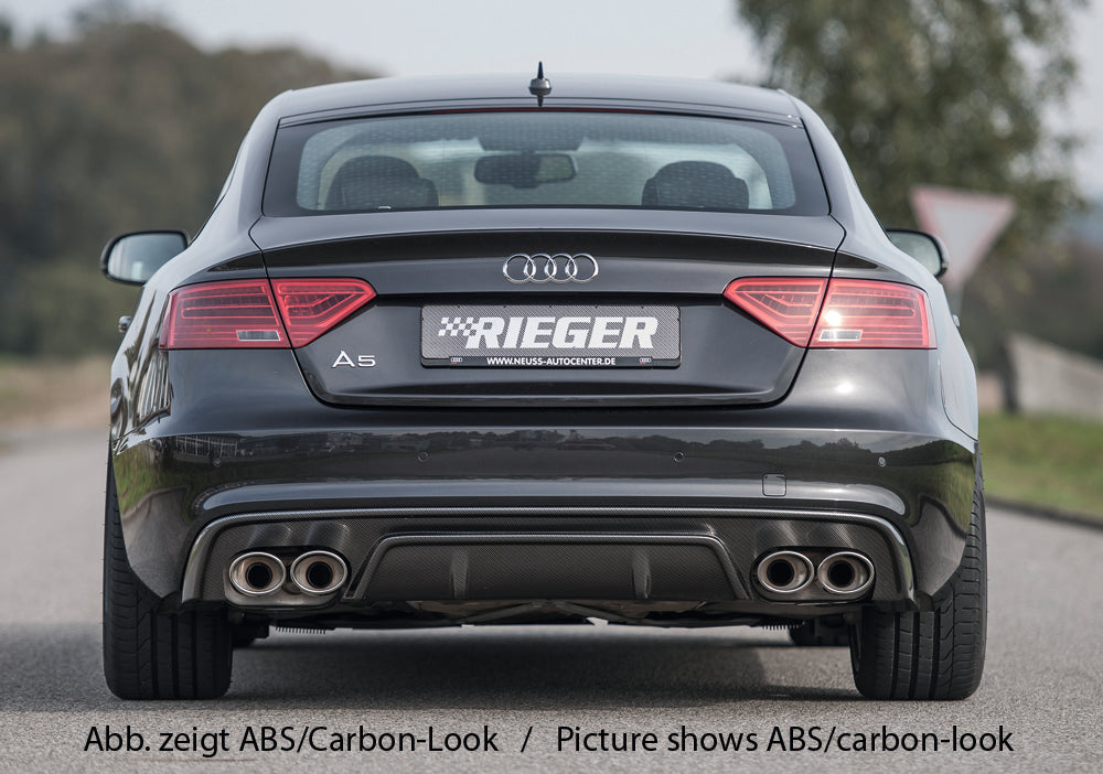 Audi A5 (B8/B81) Rieger Heckeinsatz für Doppelendrohr li. u. re., (115x85mm oval), ABS, schwarz glänzend, für Fzg. mit S-Line Exterieur,
inkl. Montagezubehör, Gutachten