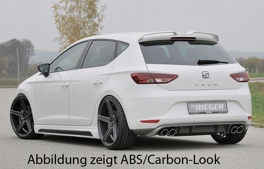 Seat Leon (5F) Rieger Heckschürzenansatz für Doppelendrohr li. u. re., ABS, schwarz glänzend,
inkl. Montagezubehör, Gutachten