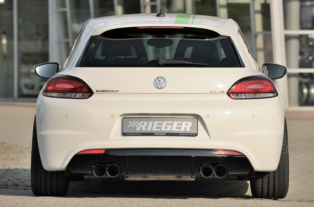 VW Scirocco 3 (13) Rieger Heckeinsatz für R-Line Heckschürze für Doppelendrohr li. u. re., (4x90mm ø), ABS, schwarz glänzend, für Fzg. mit R-Line Exterieur,
inkl. Montagezubehör, Gutachten
