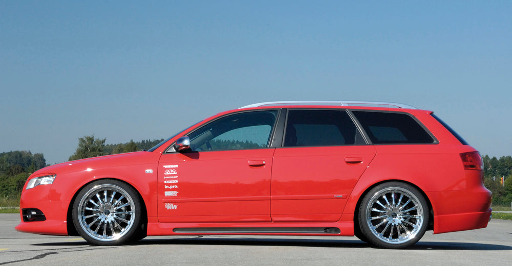 Audi A4 (8E) Typ B7 Rieger Heckschürzenansatz für Doppelendrohr li. u. re., ABS, Carbon-Look, für Fzg. mit S-Line Exterieur und ohne S-Line Exterieur,
inkl. Alugitter, Gutachten, Montagezubehör