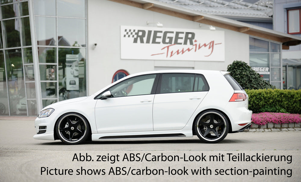 VW Golf 7 Rieger Seitenschweller links, mit Schacht, mit Ausschnitt, ABS, Carbon-Look,
inkl. Alugitter, Montagezubehör, Gutachten
