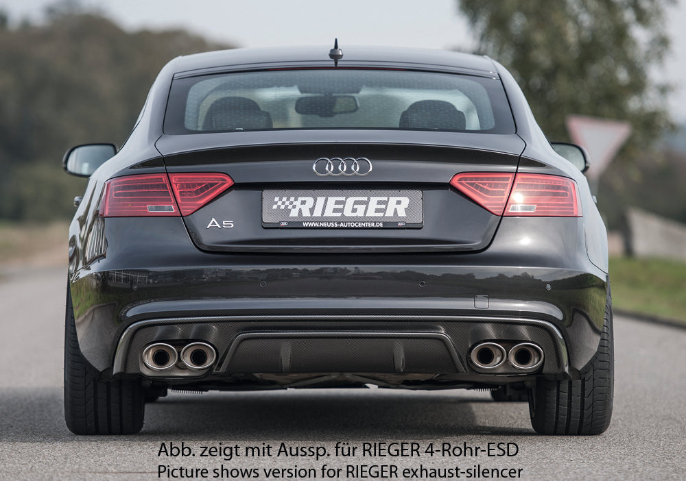 Audi A5 S5 (B8/B81) Rieger Heckeinsatz für orig. Doppelendrohr li u. re, ABS, Carbon-Look, für Fzg. mit S-Line Exterieur,
inkl. Montagezubehör, Gutachten