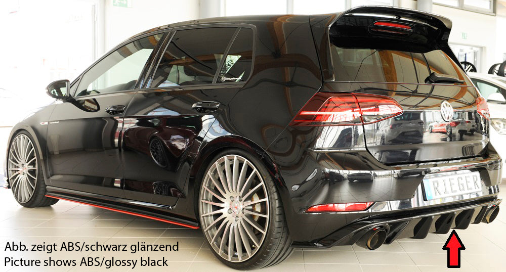 VW Golf 7 GTI Rieger Heckeinsatz für orig. Endrohr li. u. re., ABS, Carbon-Look,
inkl. Montagezubehör, Gutachten