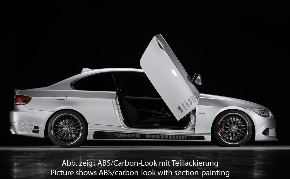 BMW 3er E92 Rieger Seitenschweller rechts, mit Schacht und 2 Ausschnitten, ABS, Carbon-Look,
inkl. Alugitter, Gutachten, Montagezubehör