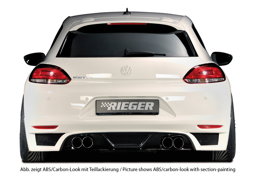 VW Scirocco 3 (13) Rieger Heckschürzenansatz für Doppelendrohr li. u. re., ABS, Carbon-Look,
inkl. Montagezubehör, Alugitter, Gutachten