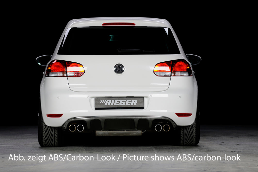 VW Golf 6 Rieger Heckeinsatz für Doppelendrohr li. u. re., ABS, Carbon-Look,
inkl. Montagezubehör