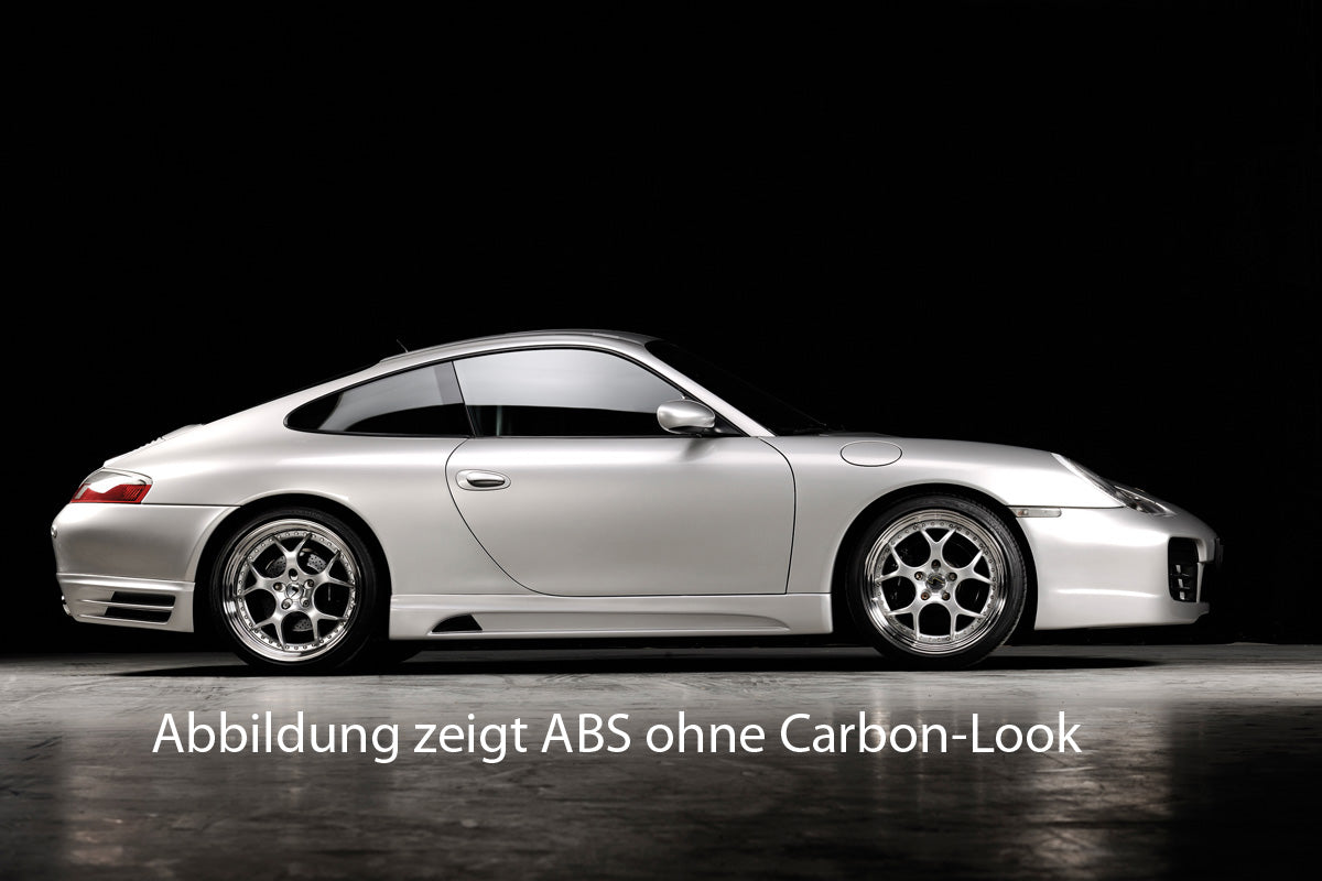 Porsche 911 (Typ 996) Rieger Seitenschweller links, mit Schacht, mit Ausschnitt, ABS, Carbon-Look,
inkl. Alugitter, Montagezubehör, Gutachten