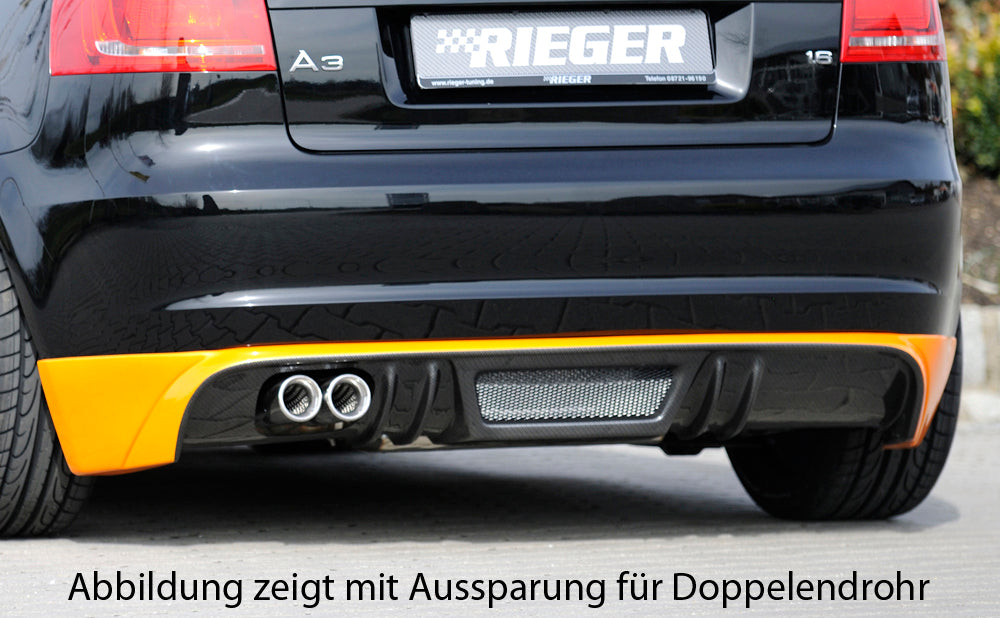 Audi A3 (8P) Rieger Heckschürzenansatz für orig. Endrohr li., ABS, Carbon-Look, für Fzg. mit S-Line Exterieur und ohne S-Line Exterieur,
inkl. Montagezubehör, Alugitter, Gutachten