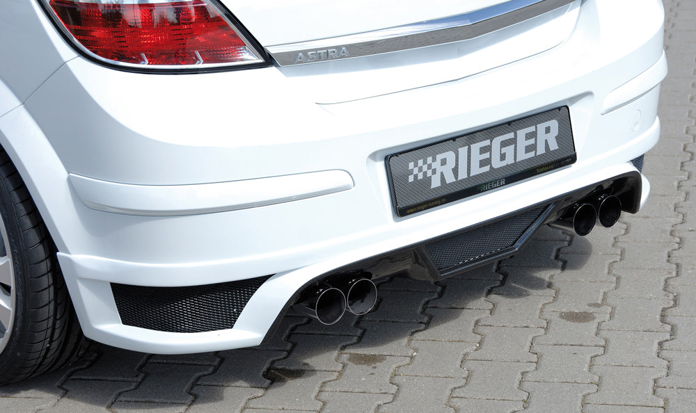 Opel Astra H Remus ESD 4x76 li./re., Opel Astra H auch GTC 1.7l CDTI 59/74kW, 1.9 CDTI 88/110kW nur Diesel links, rechts, 4x76mm, für RIEGER-Heckansatz,
inkl. Montagezubehör, Gutachten