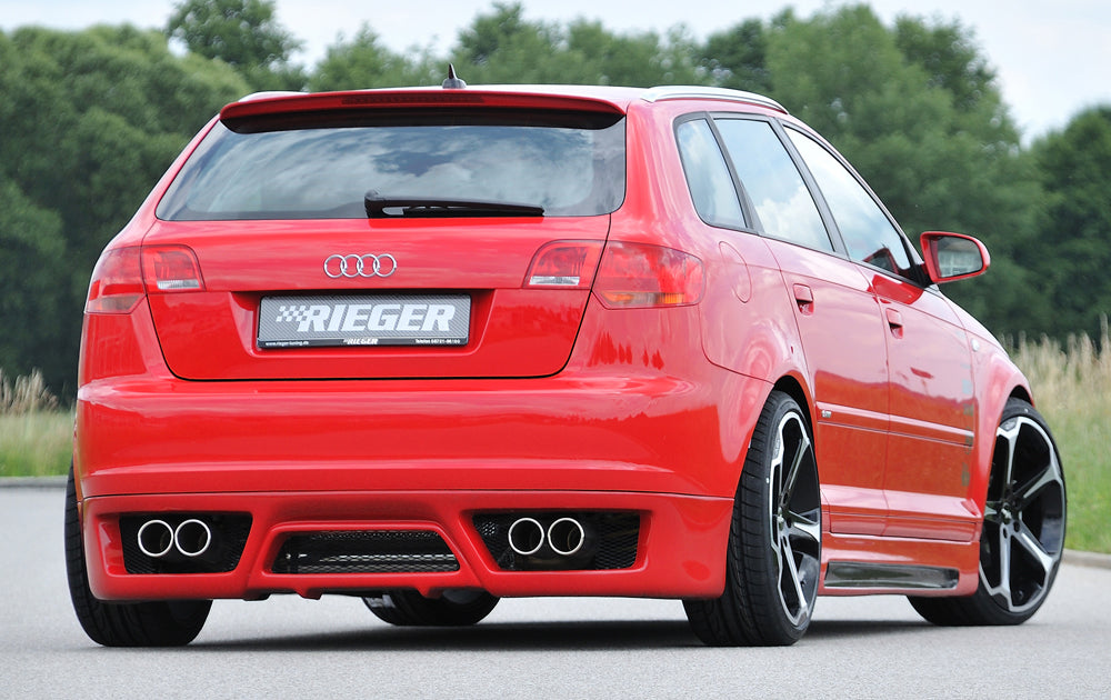 Audi A3 (8P) Rieger ESD, Typ 16, A3 (8P) Sportback 1,6l 75/85kW 2.0l 110kW 1.9l TDI 74/77kW 2.0l TDI 103kW rechts, links, seitl. versetzt, 4x90mm, für RIEGER-Heckansatz, Edelstahl,
inkl. Gutachten