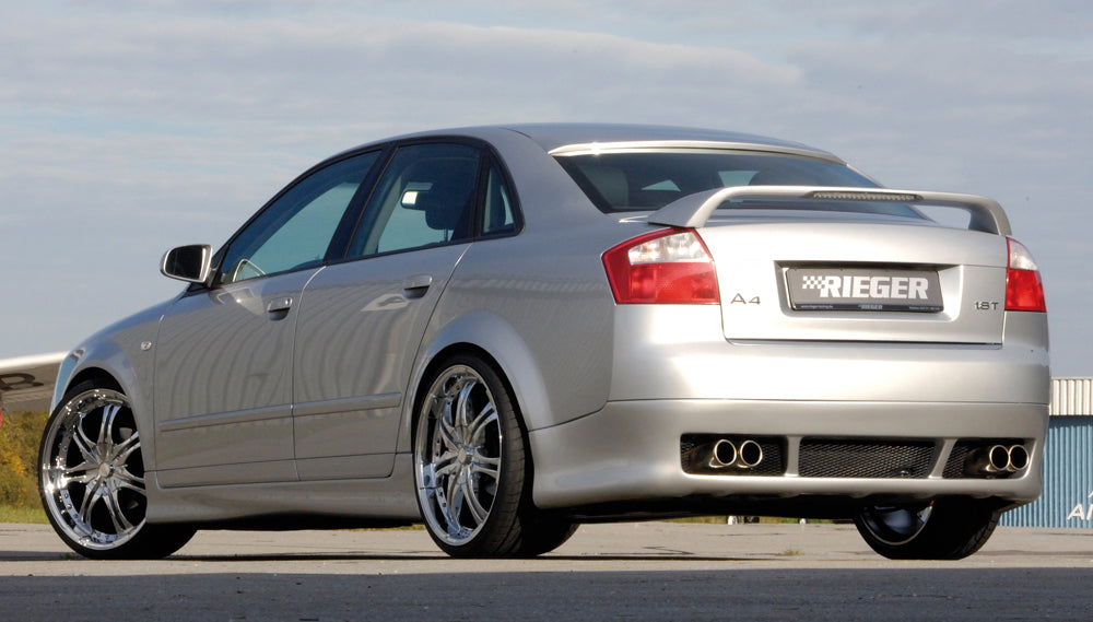 Audi A4 (8E) Typ B6 Rieger ESD, li/re Typ 12, Audi A4 (8E) nur Quattro 1,8T 110/120/140 kW 1,9l TDI 96kW 2,5l TDI 132kW rechts, links, mit Prägung, 4x76mm, für RIEGER-Heckansatz, Edelstahl,
inkl. Gutachten