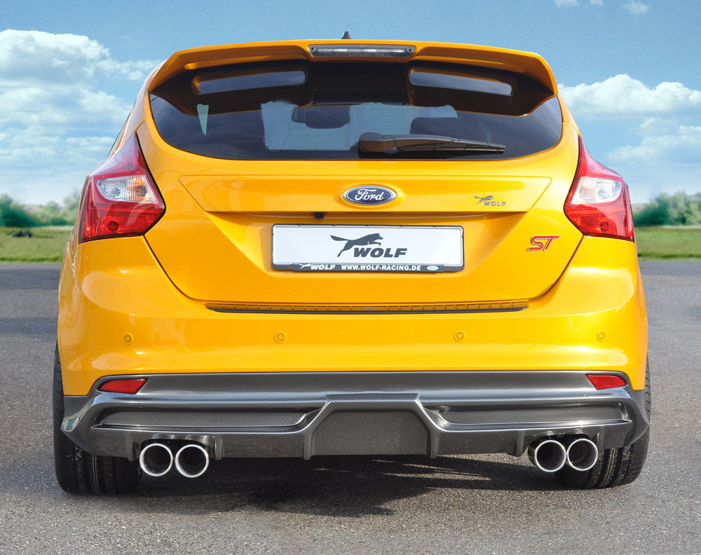 Ford Focus 3 ST Wolf Heckschürzenansatz W1218642 für Doppelendrohr li. u. re., (4x90mm ø), ABS, Carbon-Look,
inkl. Montagezubehör, Gutachten