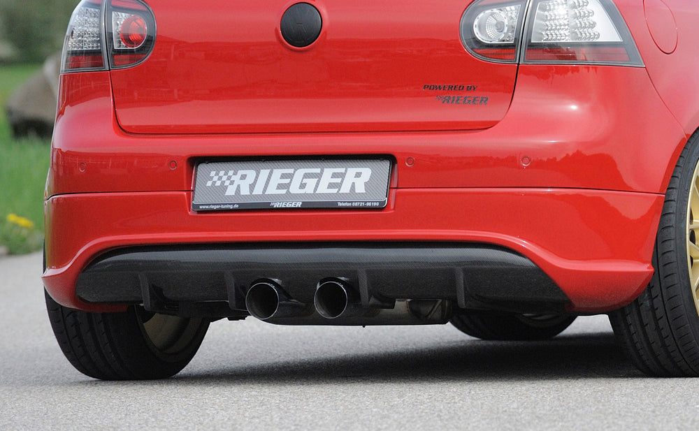 VW Golf 5 FSW ESD VW Golf V / VI, R-Look 2x90mm mittig 1.4l 55/59/66/90/118 kW, 1.6l 75/85 kW,........... mittig, 2x90mm, für RIEGER-Heckansatz, Edelstahl