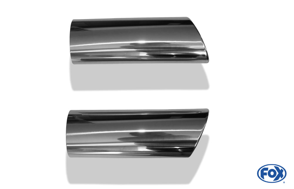 FOX Anschweißendrohr Typ 38 - Rechts & Links 106x71 mm / Länge: 300 mm - oval - 1x seitlich nach rechts und 1x seitlich nach links abgeschrägt / eingerollt / ohne Absorber