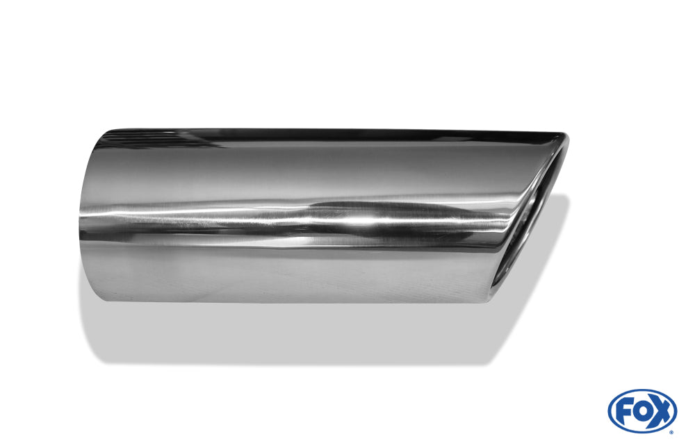 FOX Anschweißendrohr Typ 38 - Links 115x85 mm / Länge: 240 mm - oval - seitlich nach links, sowie nach unten abgeschrägt / eingerollt / ohne Absorber