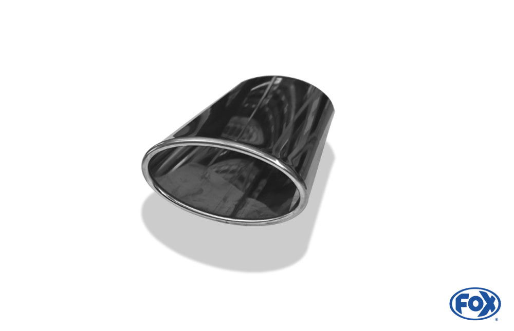 FOX Anschweißendrohr Typ 38 - Links 160x90 mm / Länge: 200 mm - oval - seitlich nach links 15°, sowie 15° nach unten abgeschrägt / eingerollt / ohne Absorber