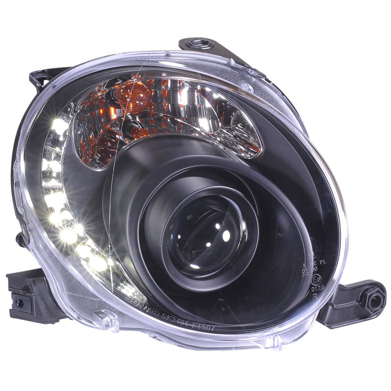 Satz Frontscheinwerfer TFL-Look passend für Fiat 500 2007- - Schwarz
