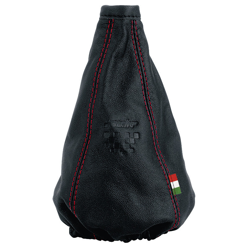 Simoni Racing Schaltknaufsack Cuffia - 125x125mm/Ø140 - Schwarz Leder + Rote Naten