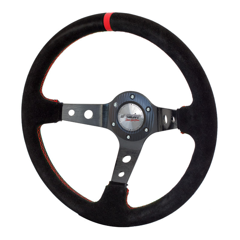 Simoni Racing Sportlenkrad Pit Lane 350mm - Schwarz Alcantara + Rote Naten (Deep Dish - 95mm)