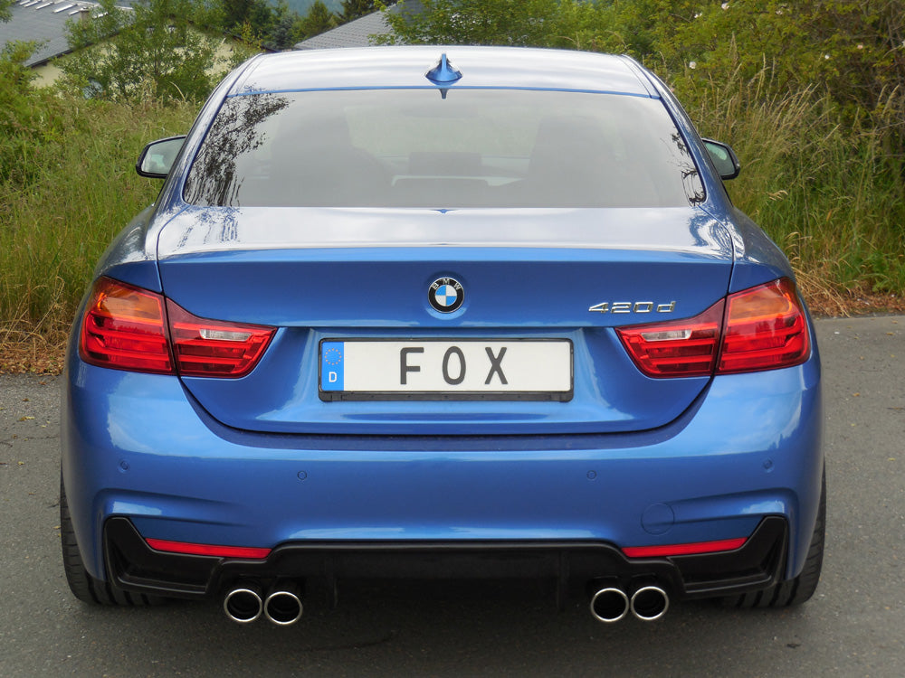 FOX BMW F32 - 420d Coupe M-Paket Endschalldämpfer quer Ausgang rechts/links passend an Rieger Heckschürzeneinsatz 435i/440i - 2x80 Typ 16 rechts/links