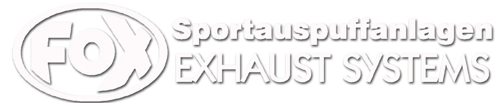 FOX FOX Sticker Weiss - geplottet Höhe: 45mm Breite: 200mm - FOX Logo mit Schrift "Sportauspuffanlagen - EXHAUST SYSTEMS"