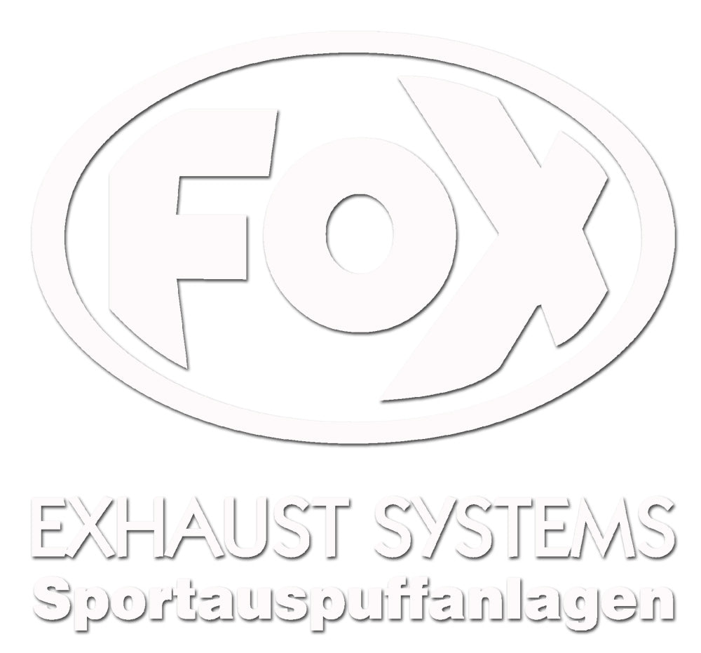 FOX FOX Sticker Weiss - geplottet Höhe: 100mm Breite: 100mm - FOX Logo mit Schrift "EXHAUST SYSTEMS - Sportauspuffanlagen"