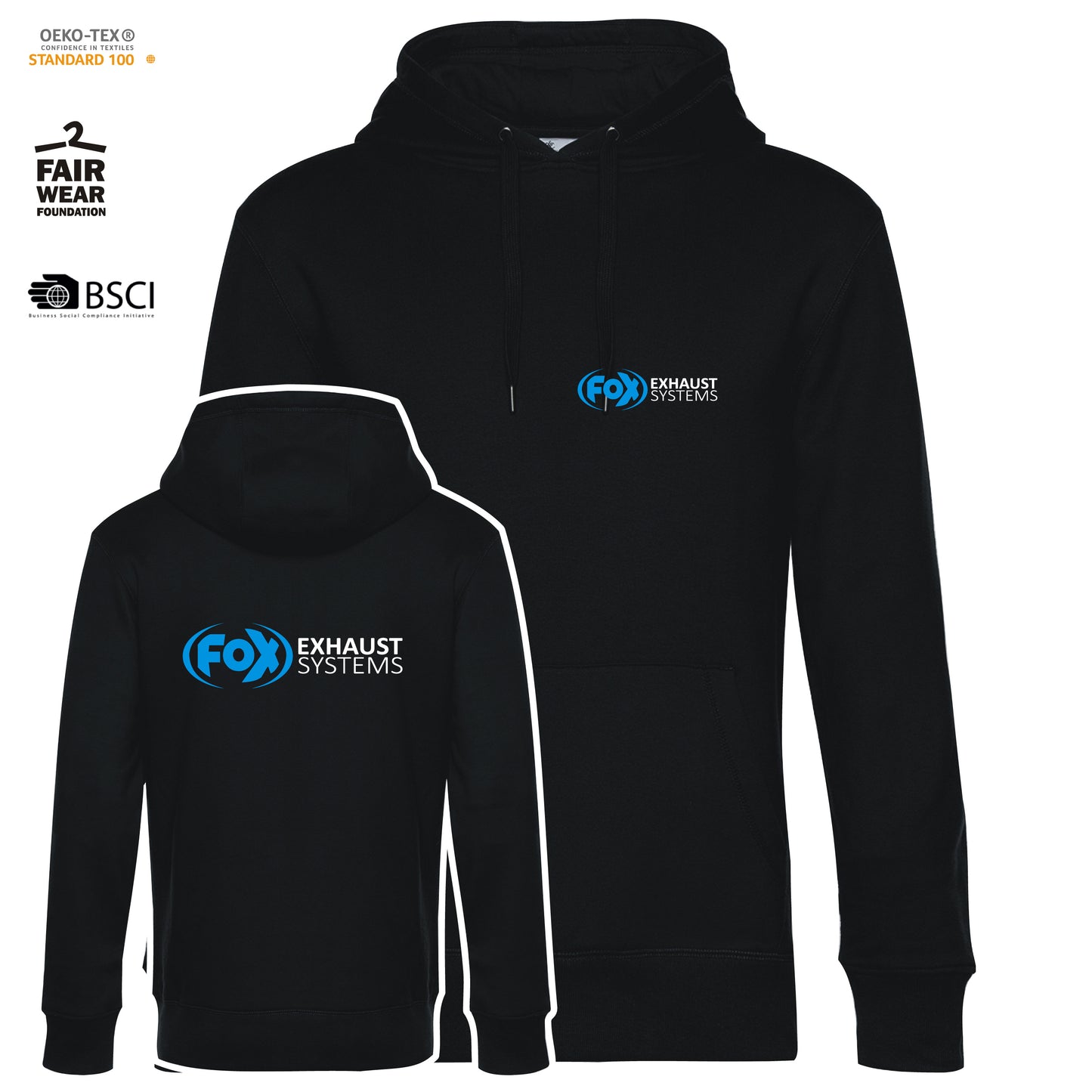 FOX FOX Kapuzenpullover Größe M Schwarz mit blauer Schrift