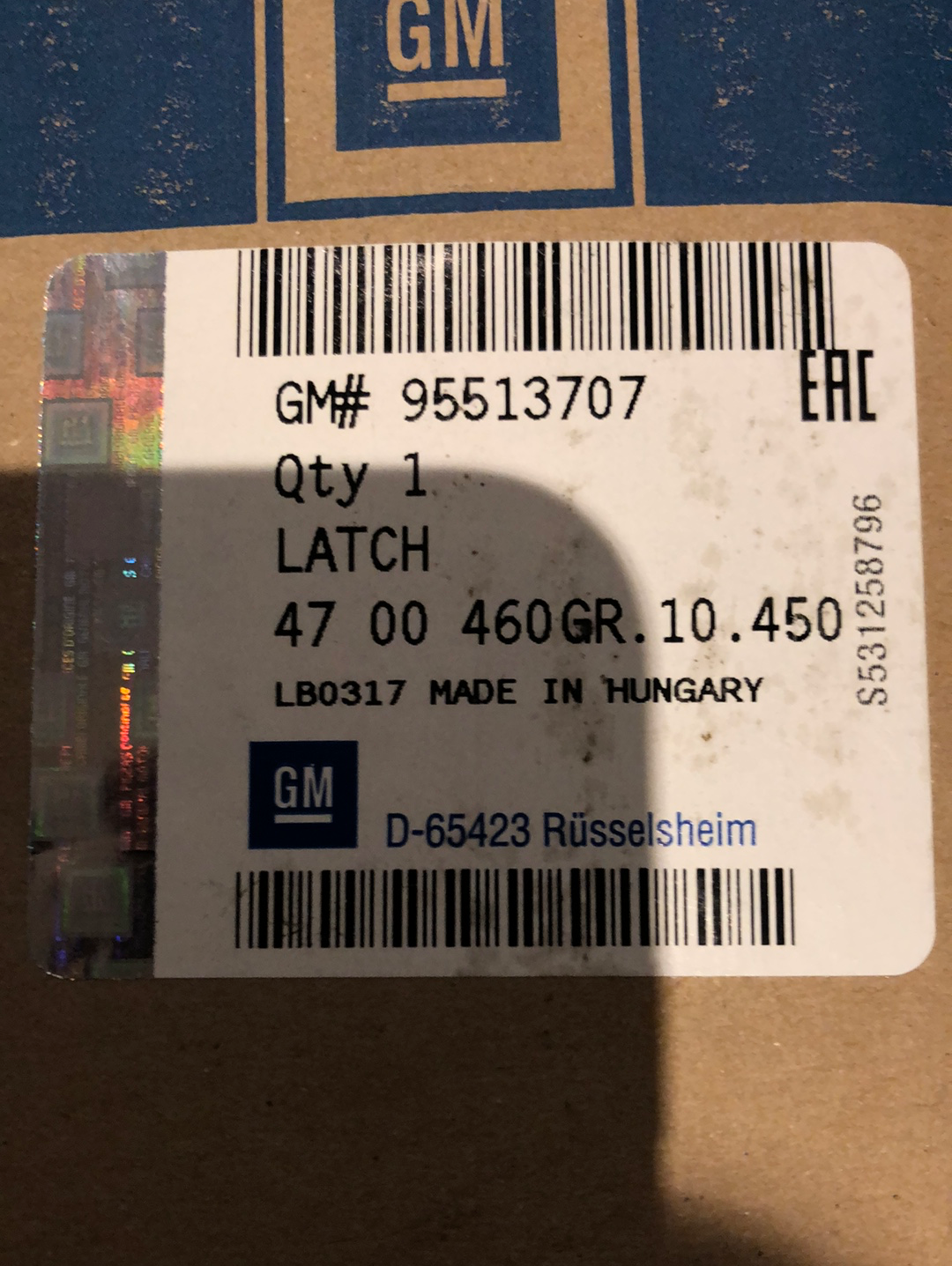 Original GM Opel Agila B Türschloss Hinten Rechts Neu