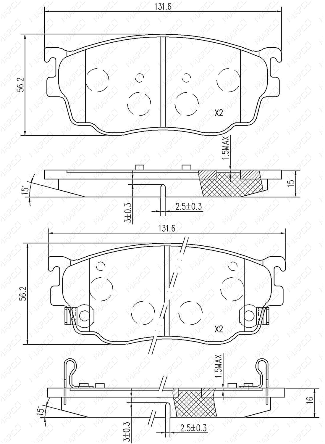 MAPCO Bremsbelagsatz, Scheibenbremse Vorderachse 6743