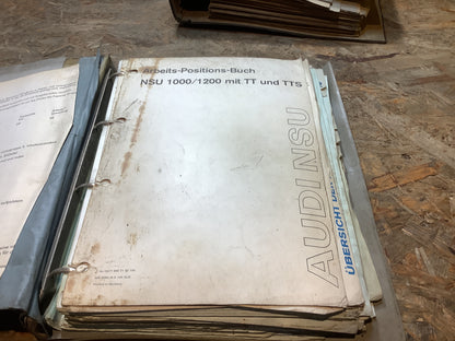 Arbeits-Positions-Buch NSU 1000/ 1200 mit TT und TTS Audi NSU, 1 Motor, 2 Kraftstoffanlage/Auspuffanlage, 3 Kraftübertragung, 4 Vorderachse, 5 Hinterachse, 6 Bremsen/Räder, 7 Hebelwerk, 8 Aufbau, 9 Elektrische Anlage, 0 Wartung