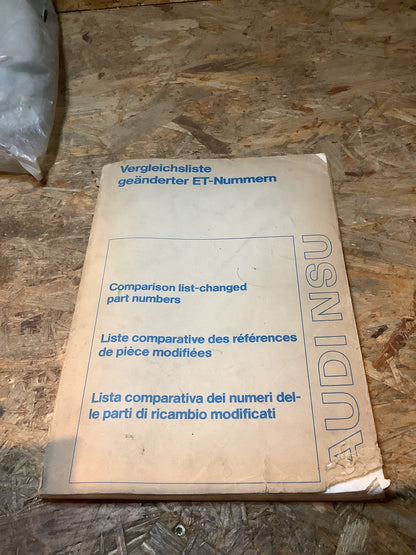Audi NSU Vergleichsliste geänderter ET-Nummern Ausgabe April 1972