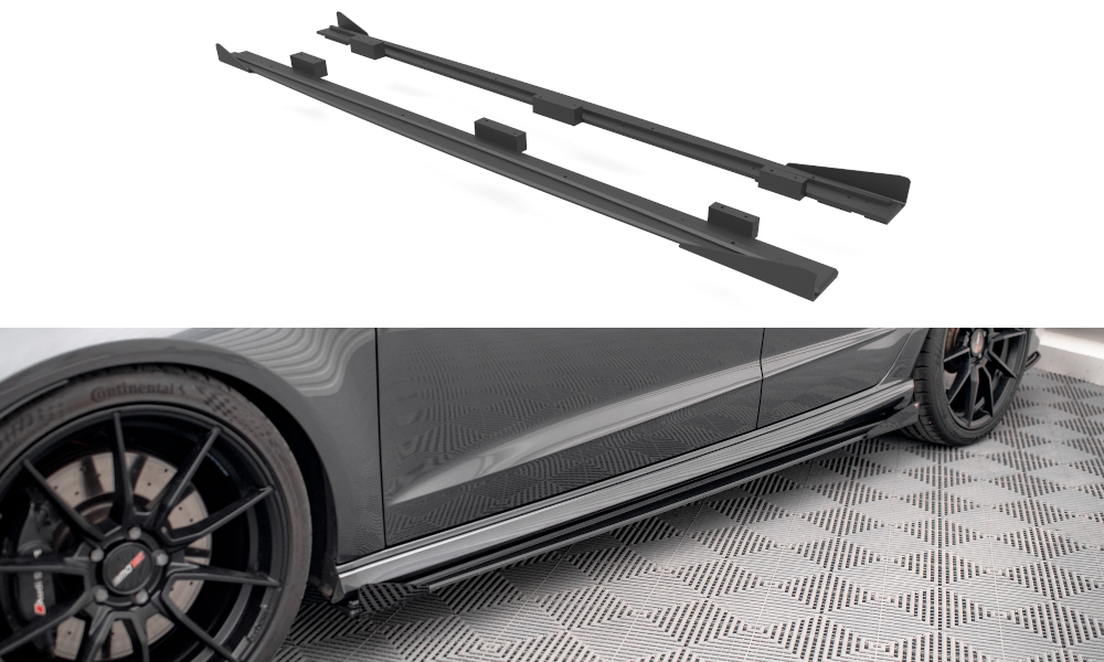 Maxton Street Pro Seitenschweller Ansatz für + Flaps Audi S3 / A3 S-Line Sportback 8V Facelift schwarz Hochglanz