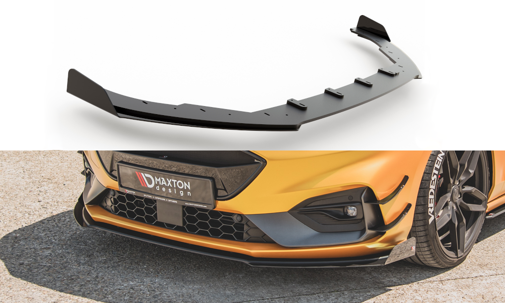 Maxton Robuste Racing Front Ansatz für passend +Flaps für Ford Focus ST / ST-Line Mk4 schwarz Hochglanz