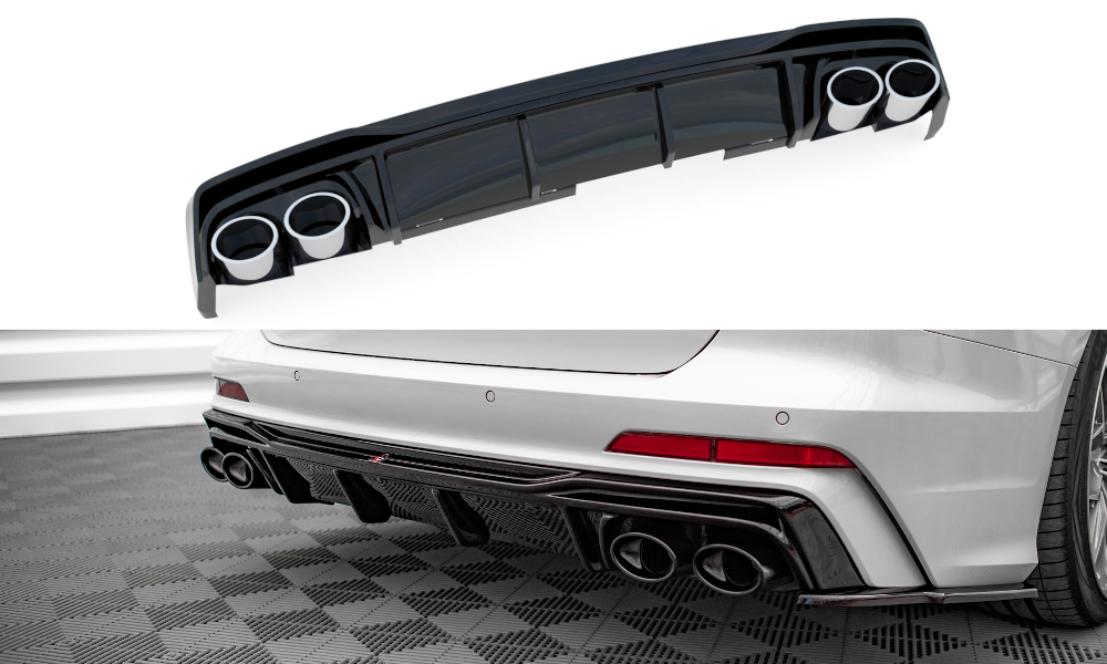 Maxton Diffusor Heck Ansatz für + Endschalldampfer Sportauspuff Attrappe Audi S6 / A6 S-Line C8