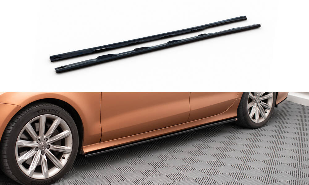 Maxton Seitenschweller Ansatz für V.2 für Audi A7 S-Line C7 schwarz Hochglanz