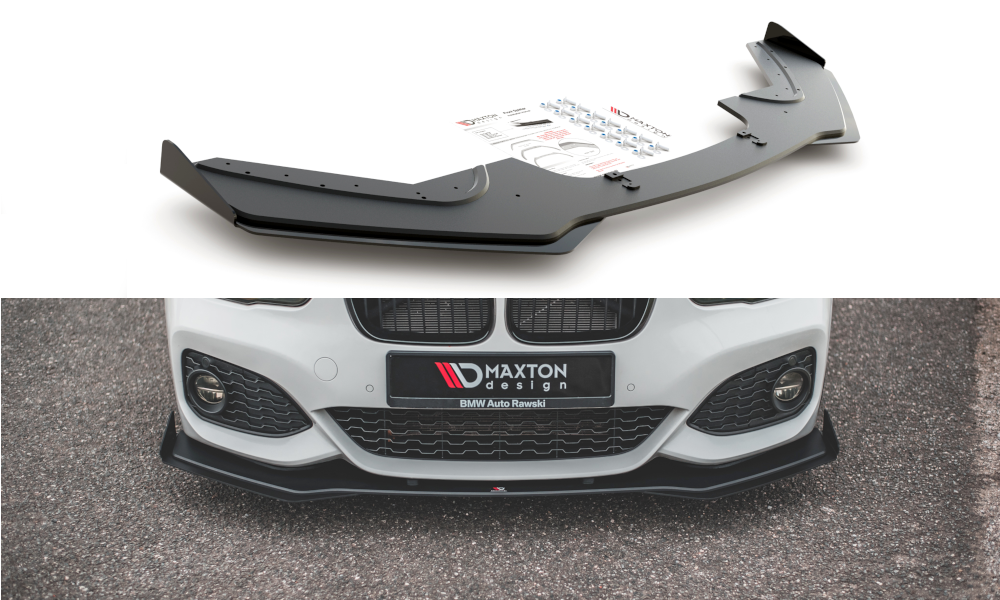 Maxton Robuste Racing Front Ansatz V.3 für passend +Flaps für BMW 1er F20 M-Paket Facelift / M140i  schwarz Hochglanz