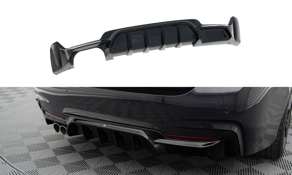 Maxton Diffusor Heck Ansatz für BMW 4er Coupe / Gran Coupe / Cabrio M-Paket F32 / F36 / F33 (Version mit einseitigem Auspuff)