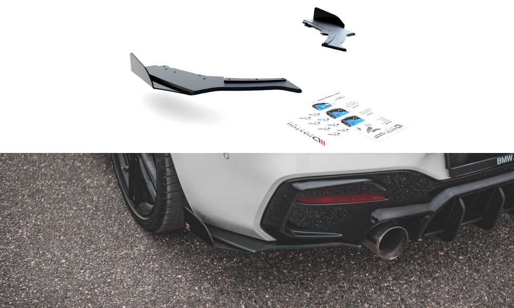Maxton Robuste Racing Heck Ansatz Flaps Diffusor V.3 +Flaps für BMW 1er M140i  schwarz Hochglanz