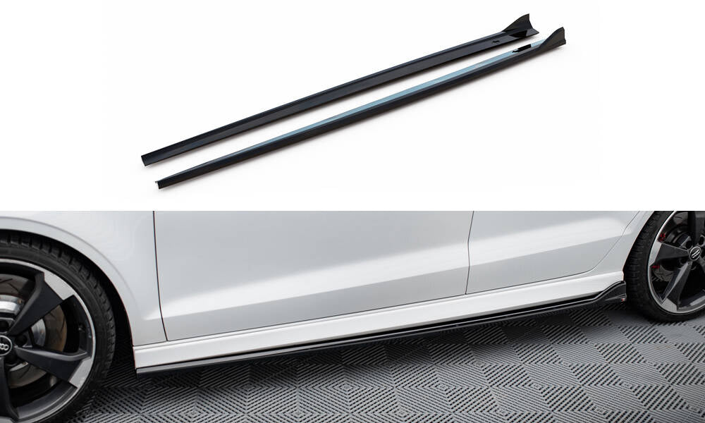 Maxton Seitenschweller Ansatz für V.3 für Audi RS3 Limousine 8V Facelift schwarz Hochglanz