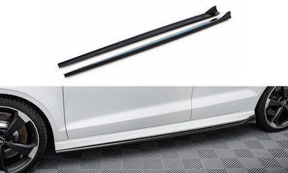 Maxton Seitenschweller Ansatz für V.3 für Audi RS3 Limousine 8V Facelift schwarz Hochglanz