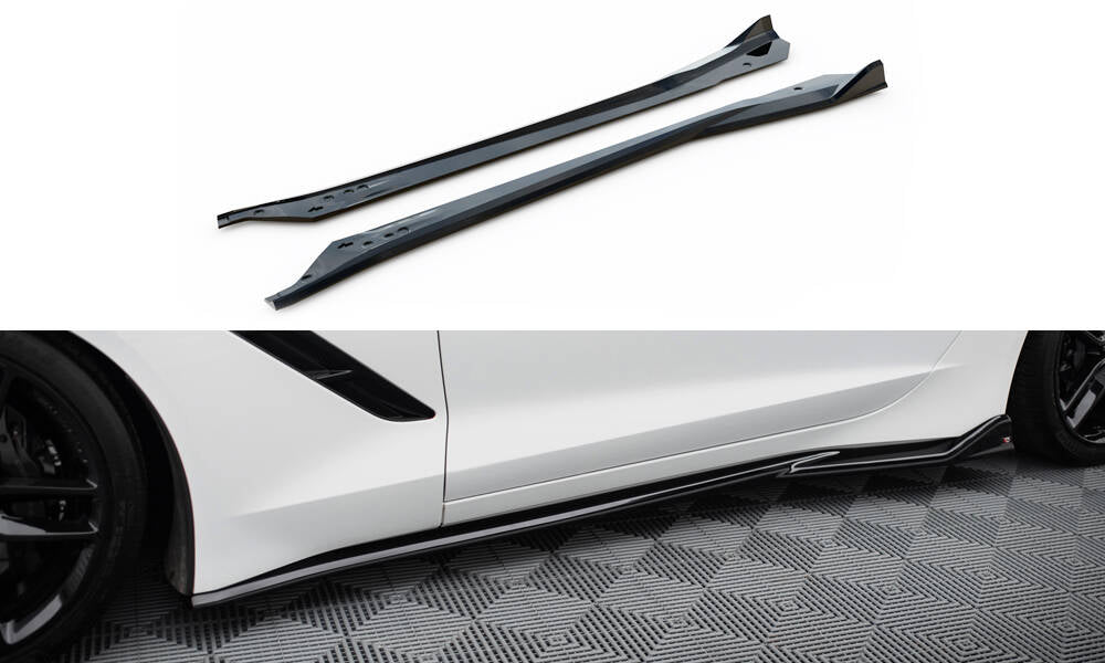 Maxton Seitenschweller Ansatz für V.2 für Chevrolet Corvette C7 schwarz Hochglanz