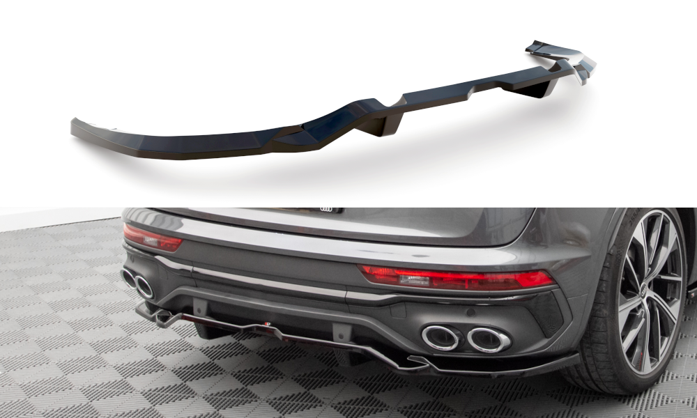 Maxton Mittlerer Diffusor Heck Ansatz DTM Look für Audi SQ5 Sportback Mk2 Facelift schwarz Hochglanz