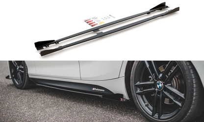 Maxton Robuste Racing Seitenschweller Ansatz für für V.2 + Flaps BMW 1er F20 M135i / M140i / M-Paket schwarz Hochglanz