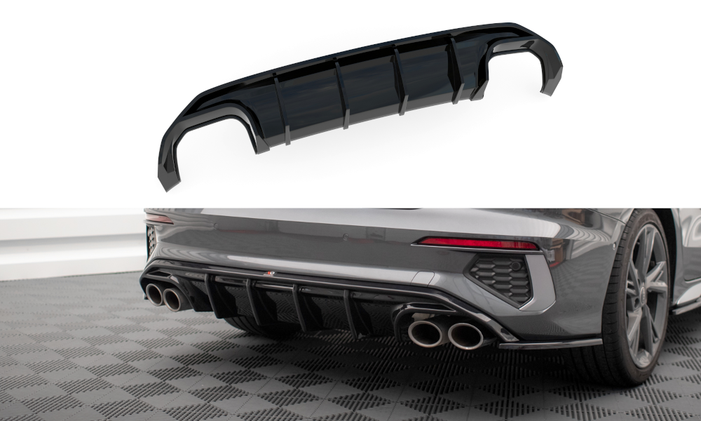 Maxton Diffusor Heck Ansatz für Audi S3 Limousine 8Y schwarz Hochglanz