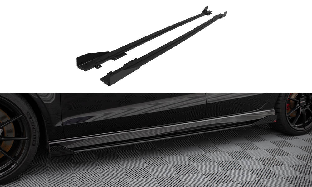 Maxton Street Pro Seitenschweller Ansatz für V.1 für + Flaps Audi RS3 Limousine 8V Facelift schwarz Hochglanz